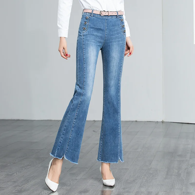 Primavera Coreano Lavado Novio Cut Boot Para Verano Alta Rectos Azul Vaqueros Plus Cintura Tamaño 2019 Mujer De Pantalones Algodón XTwPppqUOx
