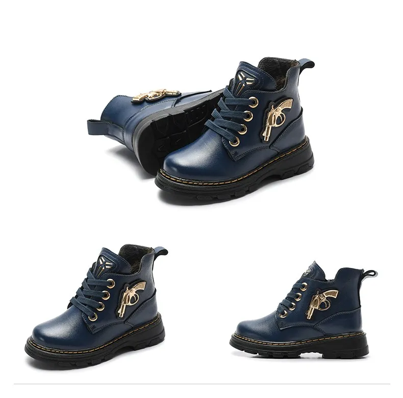 Новые детские зимние ботинки обувь для девочек детские зимние кожаные ботинки модные плюшевые водонепроницаемые Нескользящие ботинки в римском стиле на молнии для мальчиков