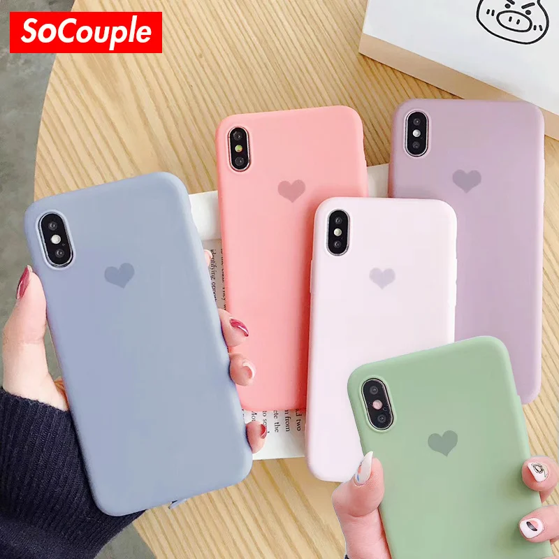 

SoCouple Love Heart Phone Cases For iphone 7 8 6 6S Plus Xs Soft TPU Silicone Case For iphone X XS Max XR Candy Color Back Cover