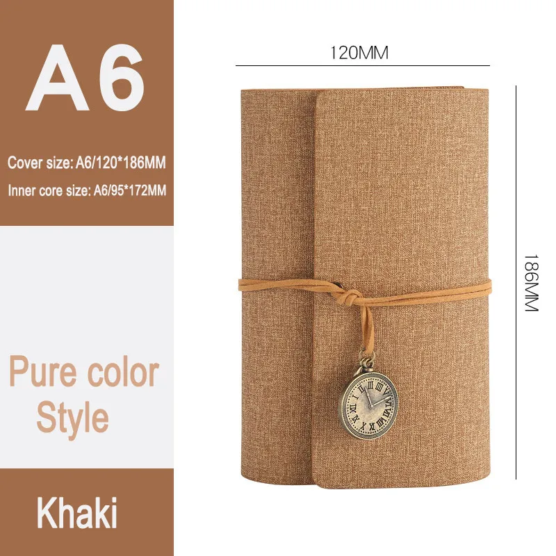 DELVTCH Vintage Clock A6 Spiral Notebook Travel Planner Memo Diary Journal Notepad Organizer Schedule Schoiol Student Stationery - Color: Pure Color Khaki