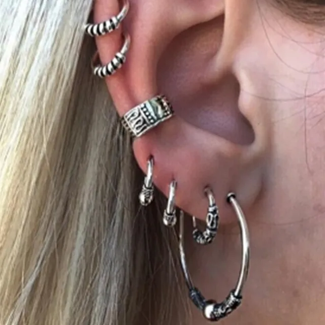 Punk Style Silver Color Earring Sets Ethnic Bohemia Ear Clip Stud