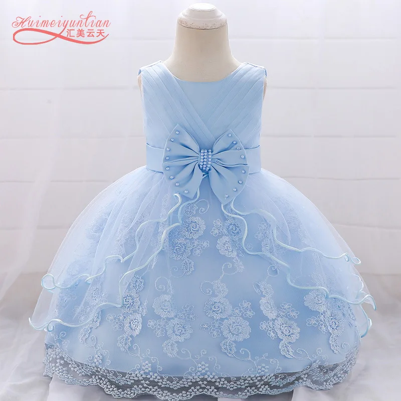 

2019 new European and American style baby infant princess dress striped embroidered children princess mesh tutu dress