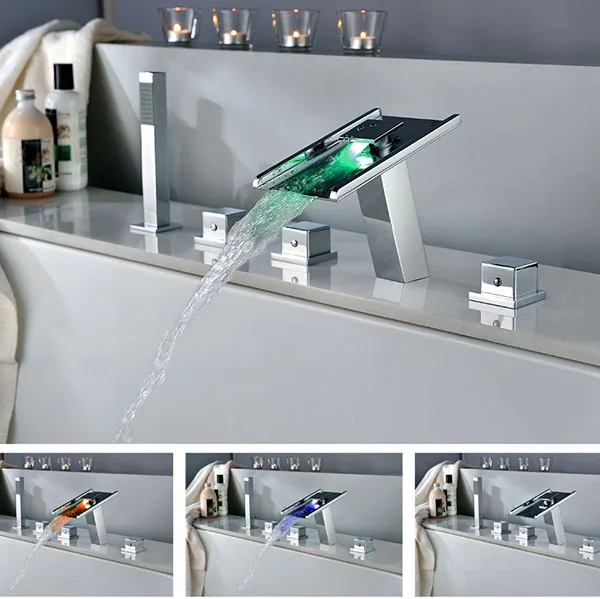 

Split set bathtub led faucet copper square personalized hot and cold waterfall faucet AC9002