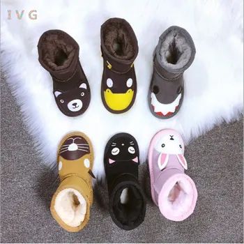 

HOT Australian Style Kids Women animal Cartoon Snow Boots Winter Leather High-Quality Ankle Boots Brand IVG size EU 21-34