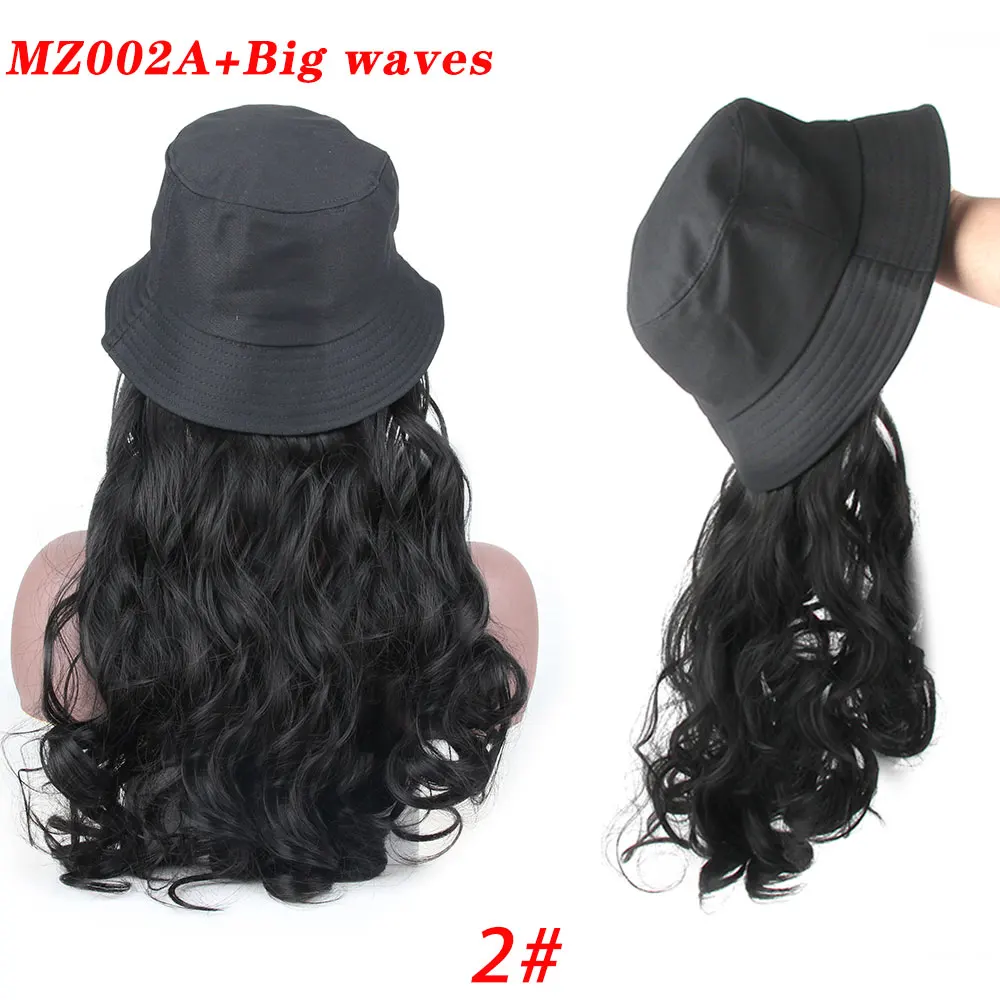 Pageup шляпы парики с шляпой для женщин длинные Кудрявые Волнистые шапки с париком для волос термостойкие накладные волосы коричневые черные синтетические парики для косплея - Цвет: MZ002A-2
