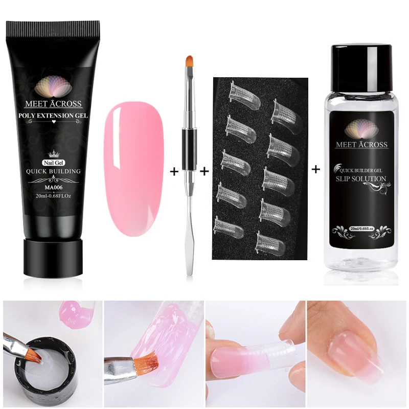 Kits de Gel de extensión de polietileno para decoración de uñas estilo francés Color de camuflaje Punta de uñas cristal Uv Gel rebanado cepillo uñas