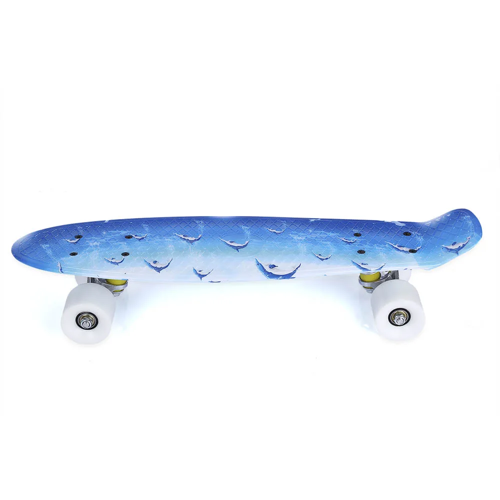 

22 Inch Fish Skateboard Dolphin Pattern Long Board PU Four-wheel bearing 100KG Street Plastic Skate Board For kids and Adults