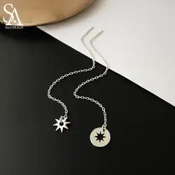 SA SILVERAGE 925 Серебро длинные звезда Асимметричная шестиконечная звезда Серьги Fine Jewelry для Для женщин