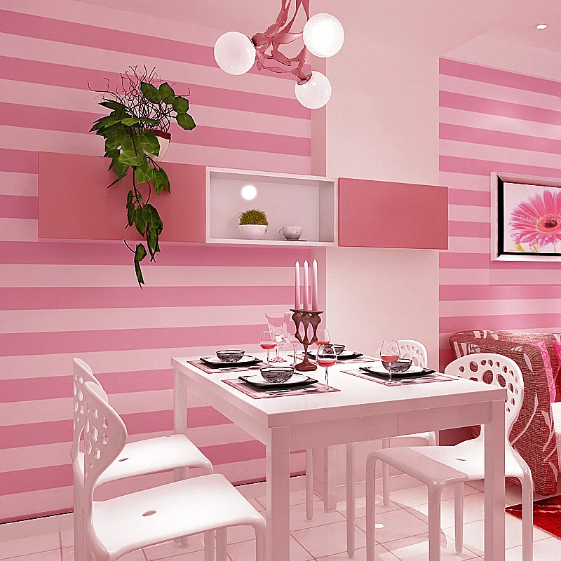 Non-woven Striped Wallpaper Roll Pink Princess Children Room Wall Decoration Wallpaper For Kids Room Girls Bedroom Home Decor