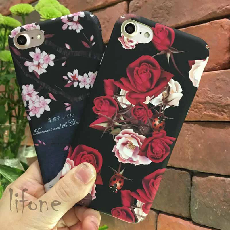 

Kerzzil Retro Rose Flower Phone Case For iPhone 7 6 6S Plus Floral Plastic PC Hard Cover For iPhone 7 6 6S Plus Back lina