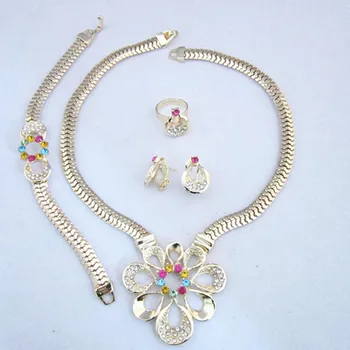 

Gold Color Multicolor Rhinestone Jewelry Sets Free Shipping For Wedding