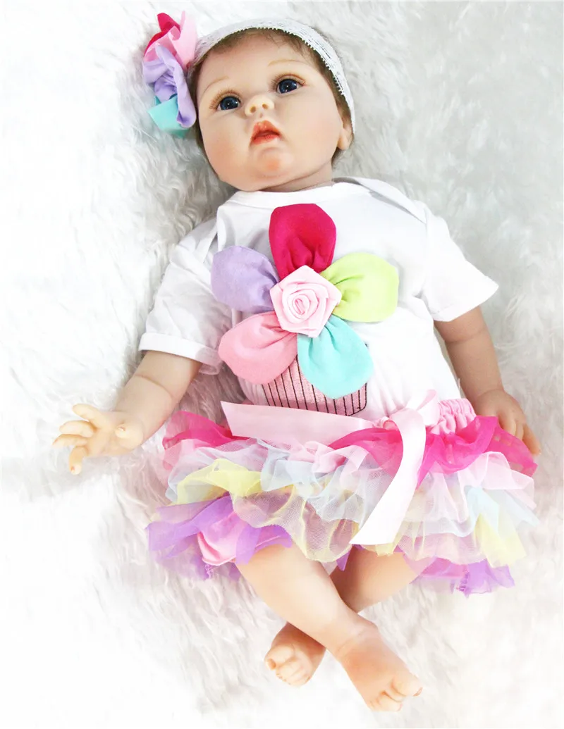 

22" bebe gift reborn dolls Silicone Reborn babies With Cotton Body flower dress Lifelike newborn babies girls toys bonecas
