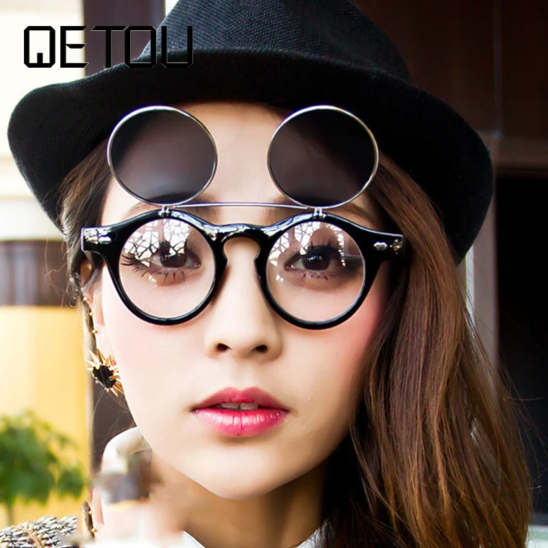 Fashion Retro Vintage Gothic Round Flip Up Sunglasses Steampunk Glasses Goggles