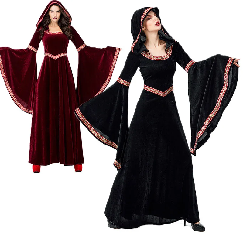

2019 New Medieval Renaissance Velvet Long Dress Celtic Queen Gown Party Cosplay Costume Square Collar Maxi Dress