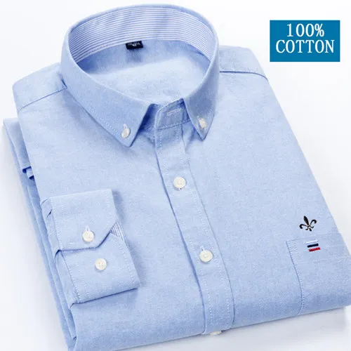 DUDALINA, мужская рубашка, Оксфорд, хлопок, с длинным рукавом, классические мужские рубашки, официальная, деловая рубашка, мужская, с вышитым логотипом - Цвет: HW-N108-BLUE-C