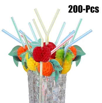 

200PCS Creative Drinking Straws Colorful Striped Flexible Disposable Party Straws For Party Club Bar Decor