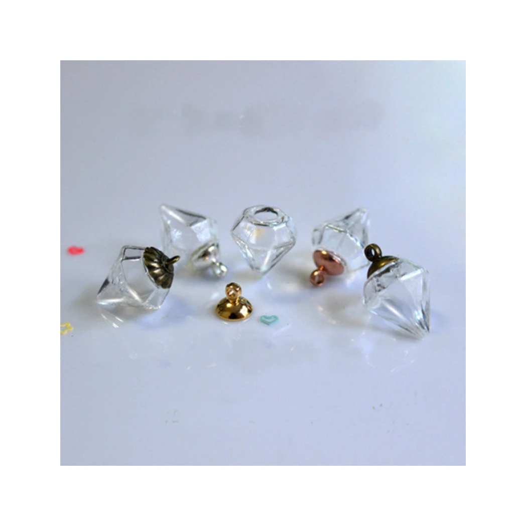 10Pcs Clear Mini Glass Bottle Wish Charm Pendant DIY Jewelry Making Craft