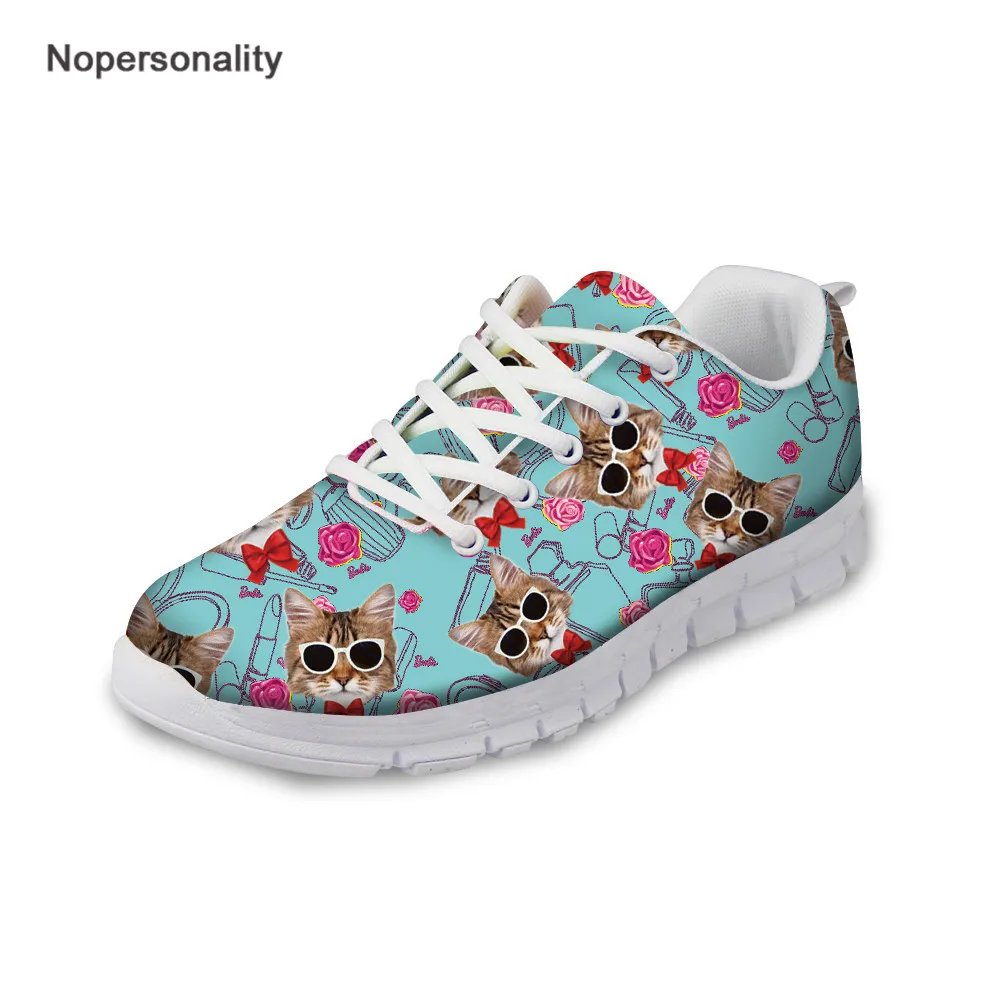 

Nopersonality Women Cartoon Cat Print Sneakers Casual Flats Shoes Summer Walking Shoes Cute Ladies Mesh Shoes Woman Breathable