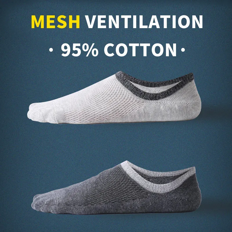

5Pair Thin Cotton Mesh Socks Invisible Ankle Man Short Summer Breathable Male Soft Crew Boat No Show Socks Non-Slip