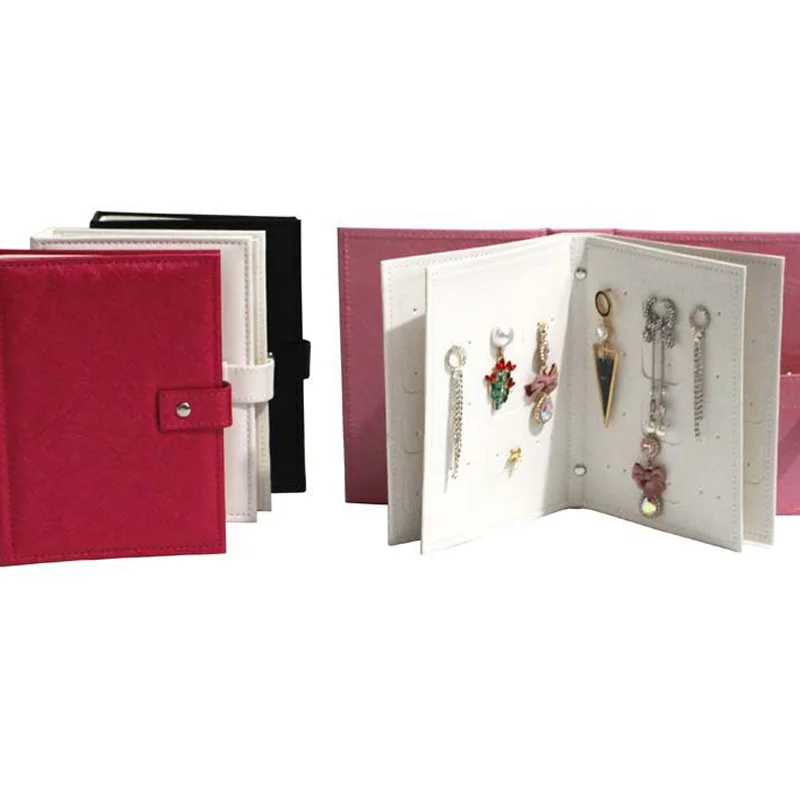 

2018 PU Leather Stud Earrings Collection Book Pattern Portable Jewelry Display Creative Jewelry Organizer Storage Box Holder