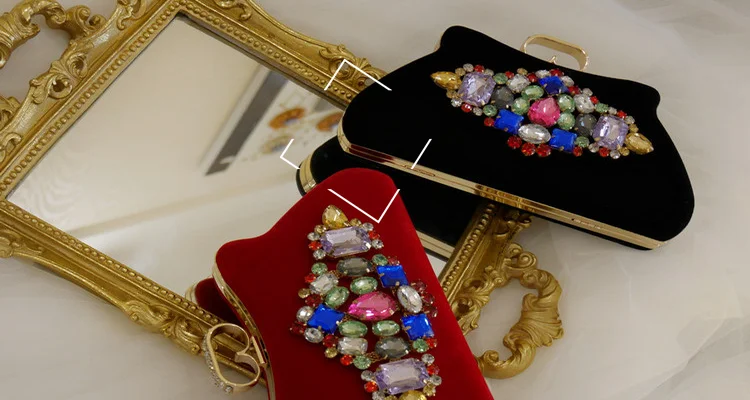 new wild color diamond hand hard shell bag cheongsam banquet clutch bag chain diamond dress bag