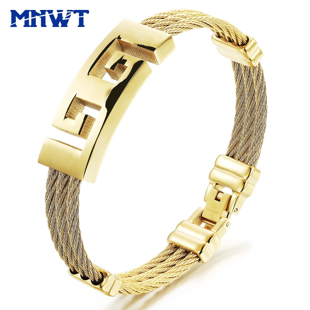 MNWT Fashion Cross Classic Stainless Steel Male Bracelet Man Gold Cable wire Bracelets Style