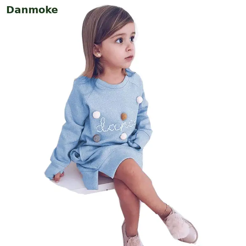 Kaufen Danmoke 2018 Herbst Winter Cartoon Brief Stickerei Sweatshirt Mädchen Mode Lange Hoodie Kleid Pullover Moletom Feminina