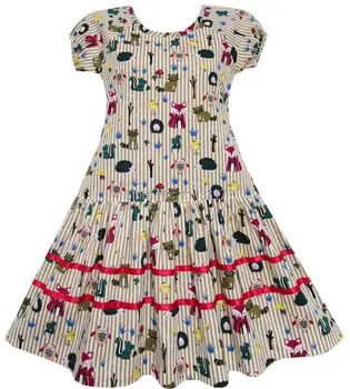 

Girls Dress Fox Squirrel Bird Mushroom Striped Cotton 2020 Summer Princess Wedding Party Dresses Kids Clothes Size 7-14 Pageant