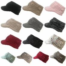 Модный конский хвостик шапки женские девушки зимний теплый вязаный утолщенный головной убор шерсть снежные Лыжные шапки с козырьком дизайн горячая распродажа
