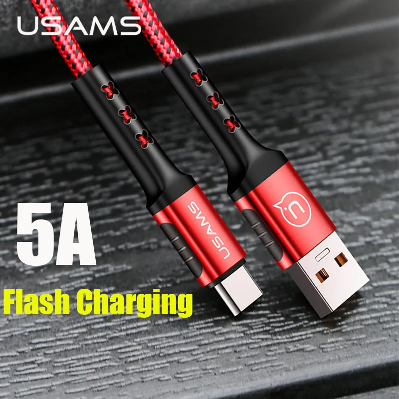 

USAMS 5A Fast Charging Type C Cable for Huawei OPPO QC3.0 USB C Data Cable braided Quick fast Charging USB cable for Samsung LG