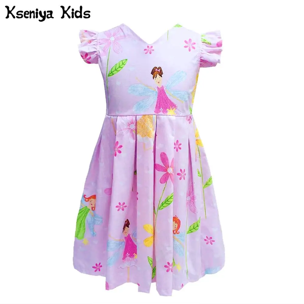 

Kseniya Kids 2017 new Summer Baby Girl Clothes Lovely Pink Pattern Cotton Girl Dress New Casual Cotton Girls Clothes Soft 2-12y
