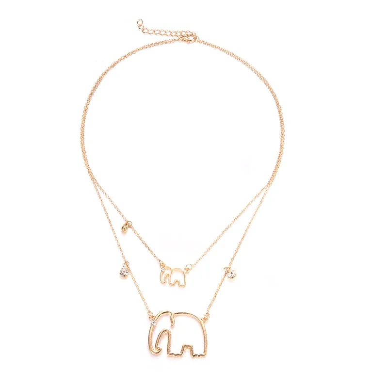 Multilayer-Collier-Femme-cadena-De-oro-Origami-elefante-colgante-Collares-para-las-mujeres-Collares-Largos-De