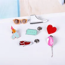 Free Shipping Cute college wind art fresh white shoes glasses brooch pin accessories pin up dress