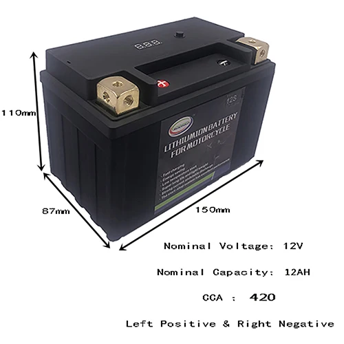 12S литий-ионный мотоцикл LiFePO4 батарея 12 В 420CCA 12AH Размер-150*87*110 мм пусковое устройство с защитой от напряжения BMS