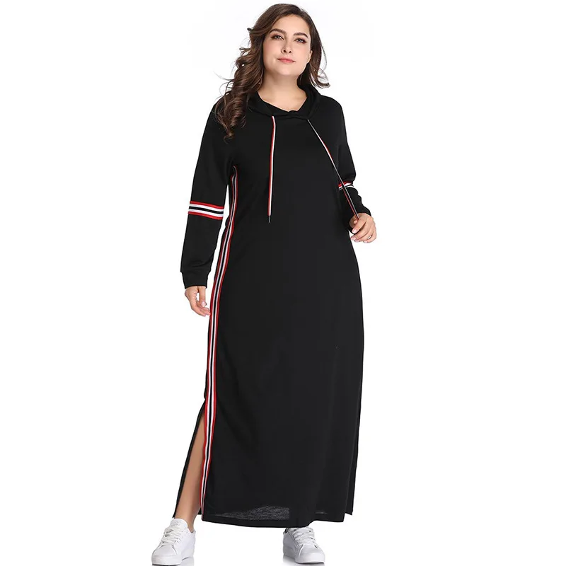 

Casual Hooded Dress XL-3XL Plus Size Dress Autumn Long Sleeve Slit Up Ankle Length Vestidos Woman HY2143