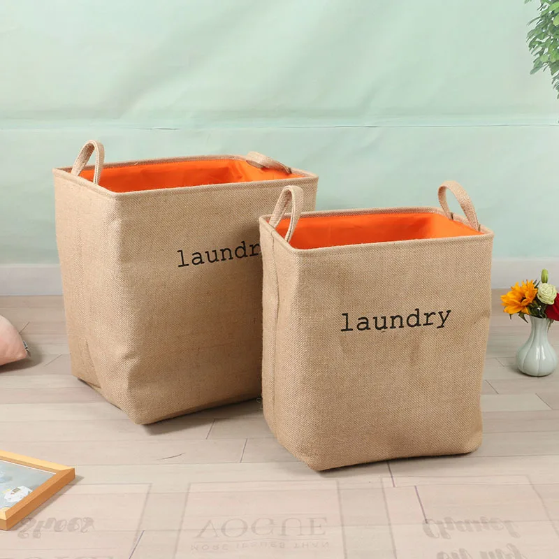 

Large Capacity Jute fiber Laundry Bucket for Dirty Clothes Waterproof Folding Toy Organizer Storage Basket Home Organizer
