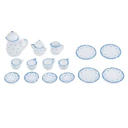 15 шт. 1/12 керамические кукольные миниатюрные синие цветочный узор фарфоровые чашки для кофе посуда для кукол кухонные аксессуары