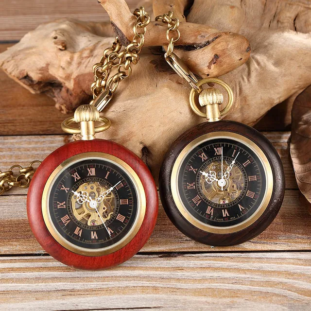Wooden Gold Pocket Mechanical Watch Ladies Men's Hand Wind Chain Necklace Top Ro Wooden Gold Pocket Mechanical Watch Ladies Men's Hand Wind Chain Necklace Top Ro
