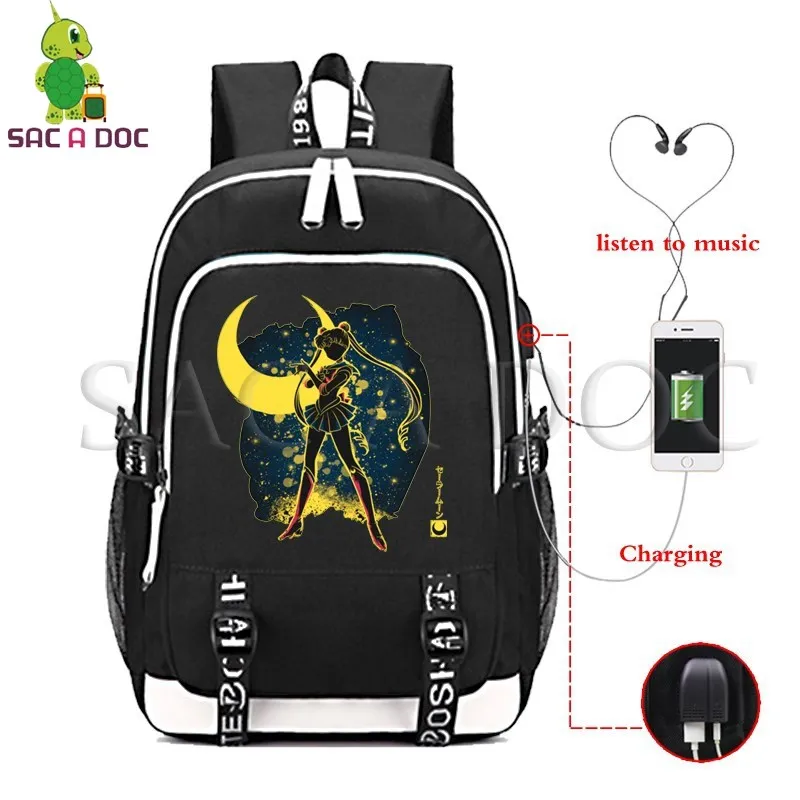 

Sailor Moon The Moon/saturn Fluorescence Backpack Women Men Multifunction USB Charging Laptop Backpack for Teenagers Travel Bags