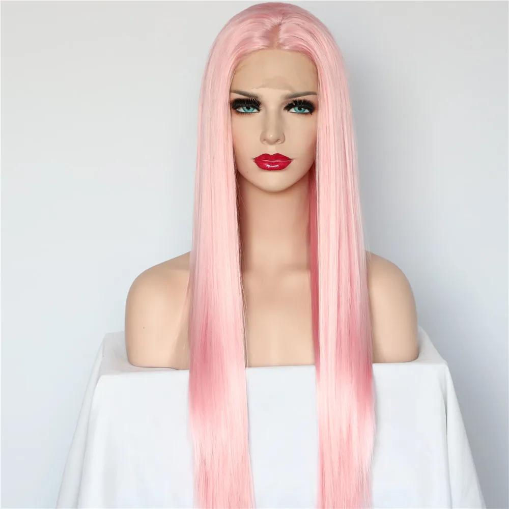 BeautyTown розовый цвет Glueless термостойкие волосы ручная вязка парик для косплея синтетические кружевные Передние Вечерние парики для женщин подарок - Цвет: Розовый