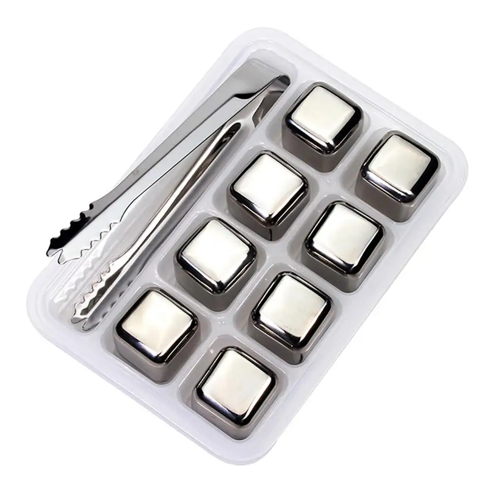 

Reusable Stainless Steel Chilling Stone Cube With Tongs Ice Cube Replacement Cocktail Whiskey Wine Cooler Ice Flavor Retainer