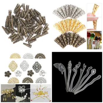 

Metal Filigree Flowers Slice Charms Base Setting Jewelry Components Findings For Hairpin DIY Accessories Silicone Mould