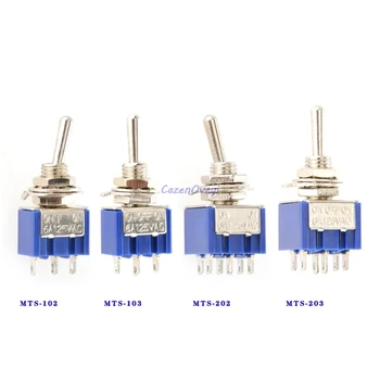 

5pcs/lot MTS-102 MTS-103 MTS-202 MTS-203 6A 125V Mini 3/6PIN -OFF/-OFF- Toggle Switches For Switching Lights Motors