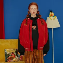 Женская куртка, свободная бейсбольная форма, Женская Ретро Красная Черная куртка пилота, темперамент, мода, дикая,, осень и зима, Новинка