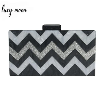 

Geometric Pattern Acrylic Bag Sequin Clutch Bag Black White Patchwork Women Mini Chain Shoulder Bag Wedding Party Purse ZD1273