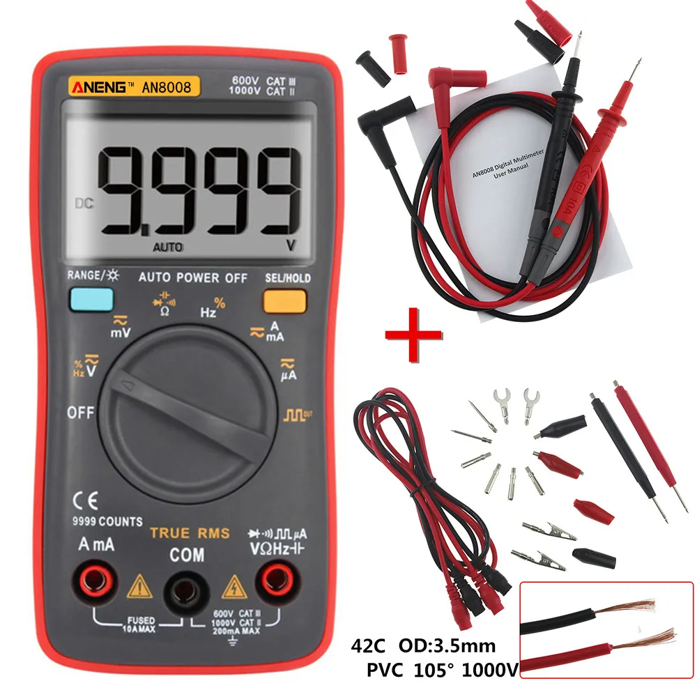 ANENG AN8009 Авто Диапазон Цифровой мультиметр 9999 отсчетов с подсветкой AC/DC Амперметр Вольтметр Ом Транзистор тестер мульти метр