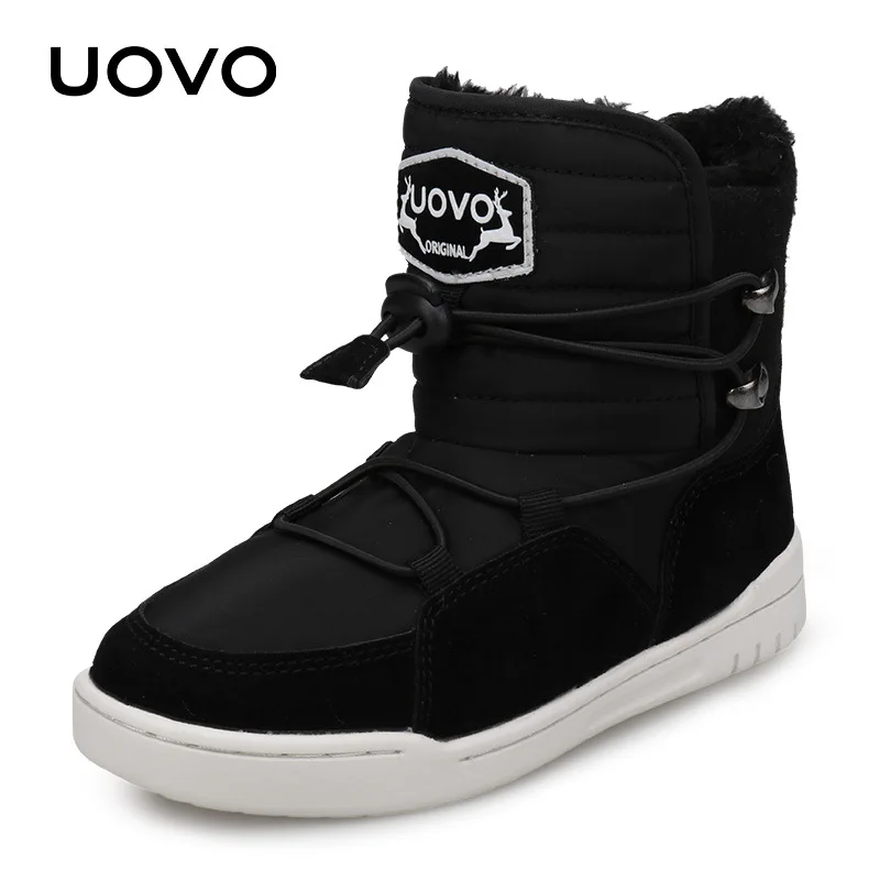 

Uovo 2018 New Winter Boots Kids For Boys And Girls Snow Boots Fashion Warm With Plush Children Flat Shoes Size 29-37# Black Red