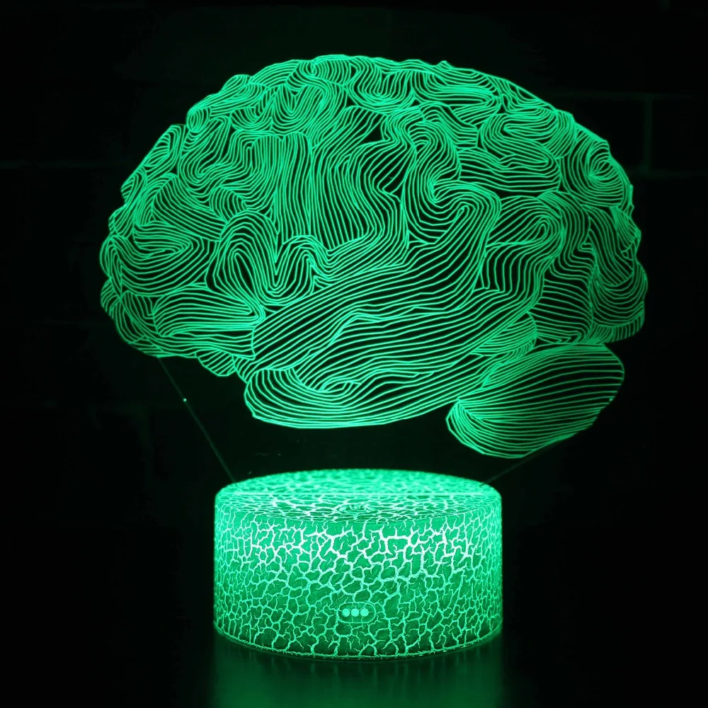 3D Светодиодная настольная лампа с датчиком движения 7 цветов меняющий мозги