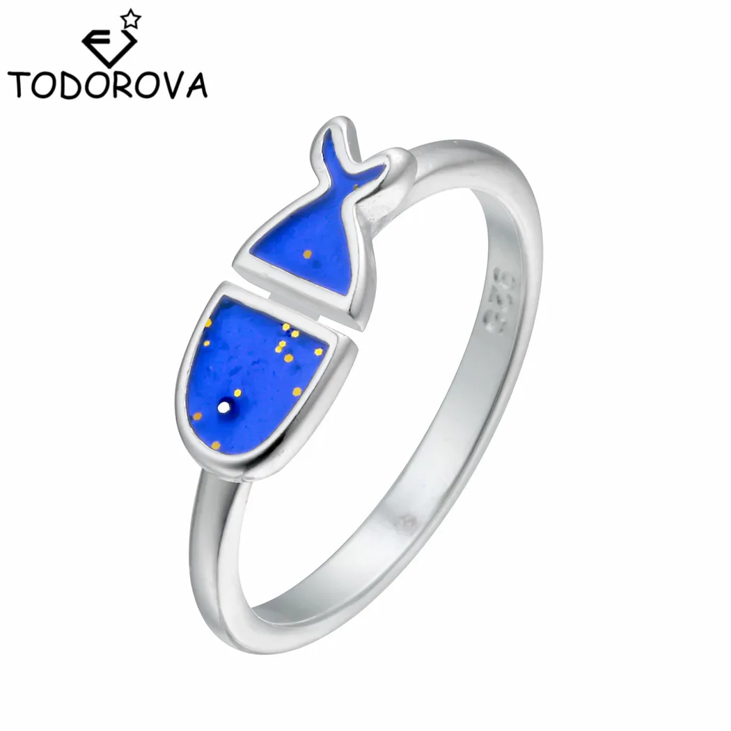 

Todorova New 925 Sterling Silver Blue Fresh Lovely Fish Female Ring Gift for Women Adjustable Size Ring Sterling-silver-jewelry