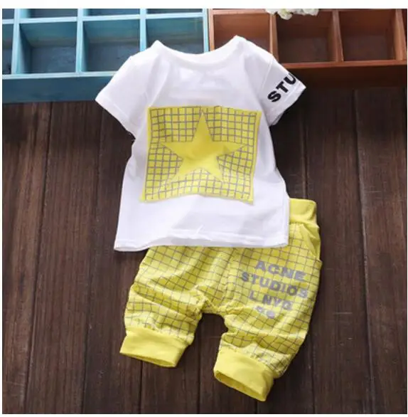 Одежда для маленьких мальчиков летний комплект одежды для новорожденных девочек, хлопковая Повседневная футболка с короткими рукавами+ штаны с крестиками комплект одежды для младенцев из 2 предметов - Цвет: yellow